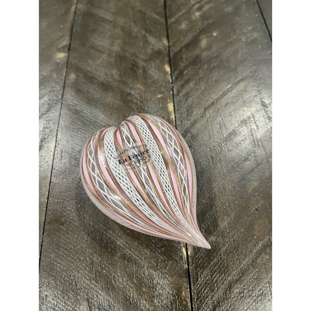 Murano La Fenice Pink‎ Copper Lattacino Glass Blown Heart Sticker Vtg